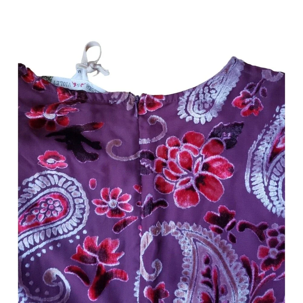 Chelsea & Violet Velvet Flocked Boho Jumpsuit Womens M Wide-Leg Paisley Artsy